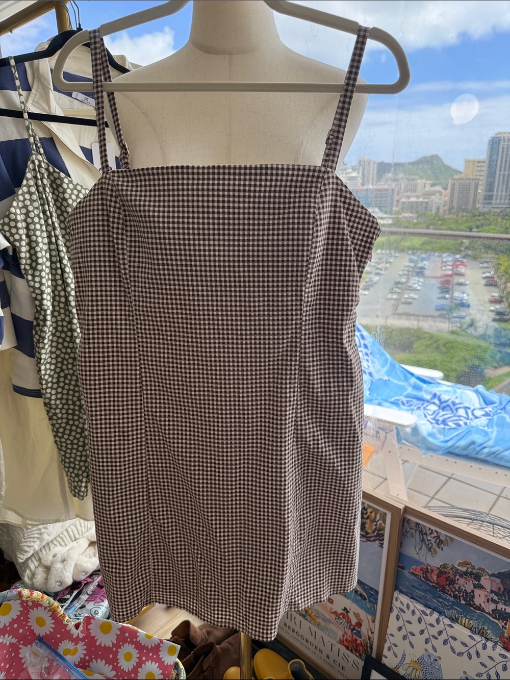 Abercrombie & Fitch Brown Gingham Square-Neck Mini Skort